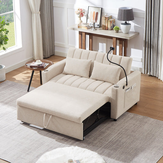 Canapé-lit convertible Roomfitters avec ports USB, poches latérales, porte-gobelets et support de téléphone pivotant pour le salon