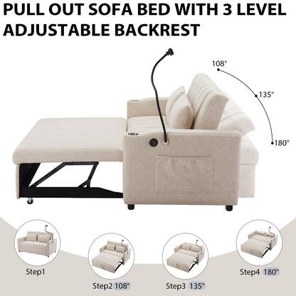 Canapé-lit convertible Roomfitters avec ports USB, poches latérales, porte-gobelets et support de téléphone pivotant pour le salon