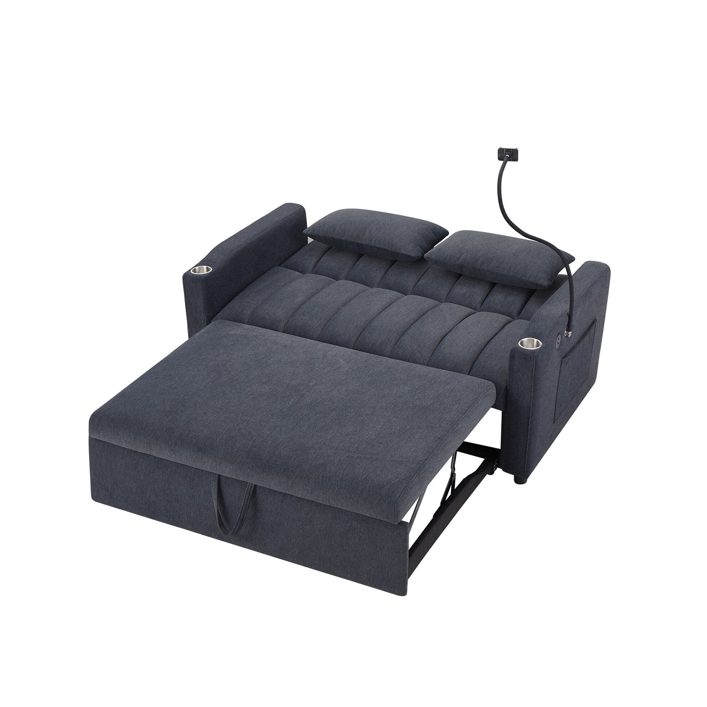 Canapé-lit convertible Roomfitters avec ports USB, poches latérales, porte-gobelets et support de téléphone pivotant pour le salon