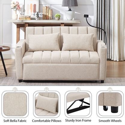 Canapé-lit convertible Roomfitters avec ports USB, poches latérales, porte-gobelets et support de téléphone pivotant pour le salon