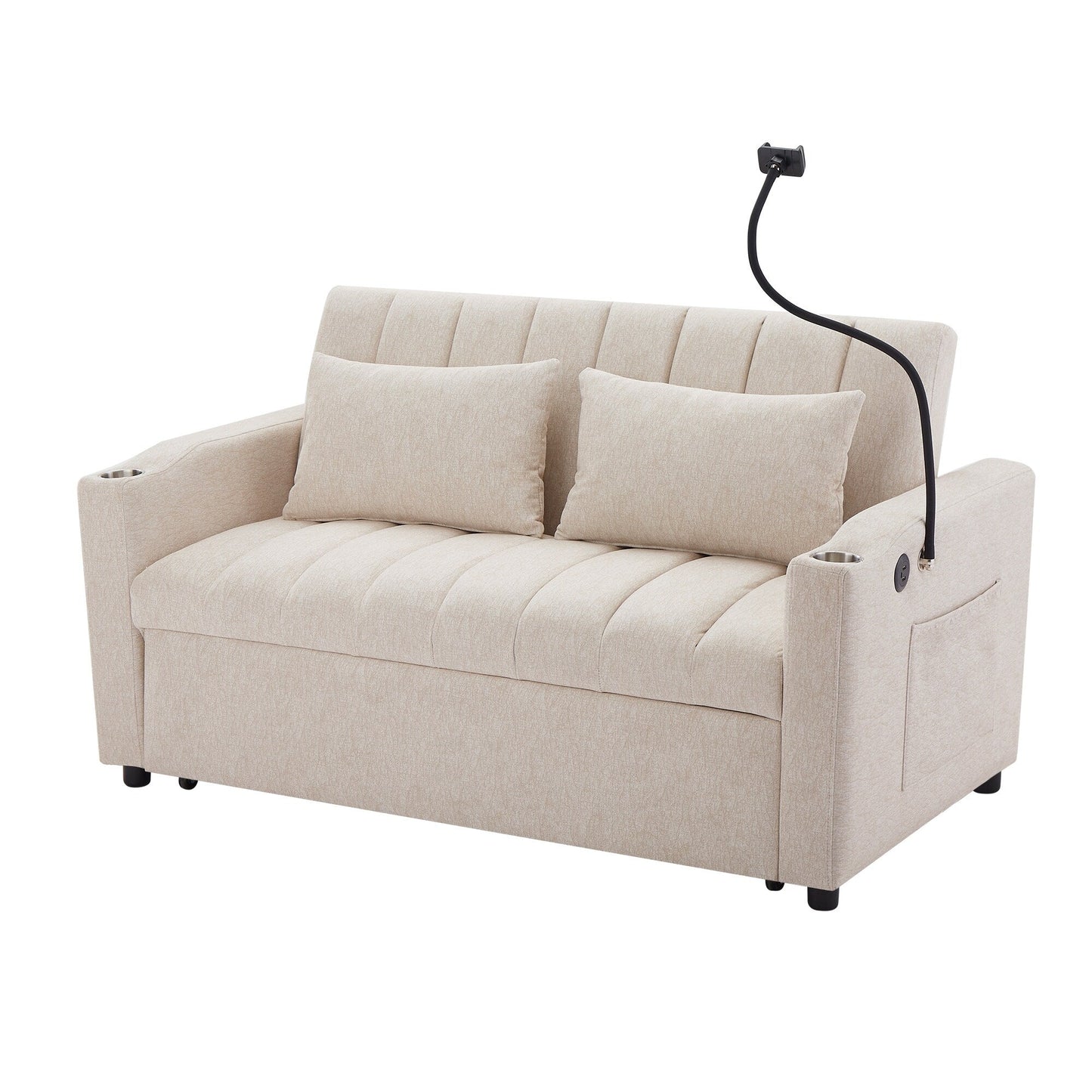Canapé-lit convertible Roomfitters avec ports USB, poches latérales, porte-gobelets et support de téléphone pivotant pour le salon