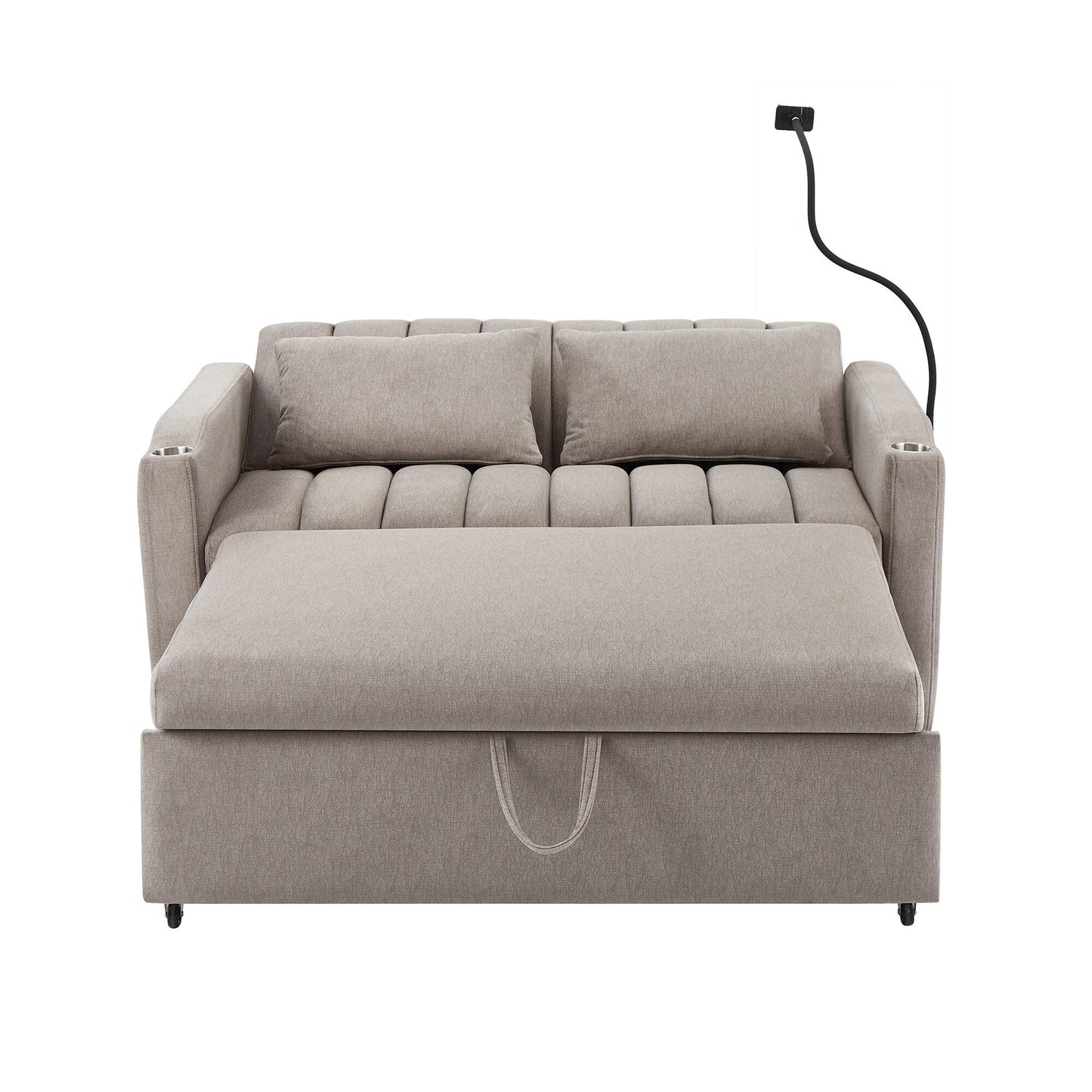 Canapé-lit convertible Roomfitters avec ports USB, poches latérales, porte-gobelets et support de téléphone pivotant pour le salon