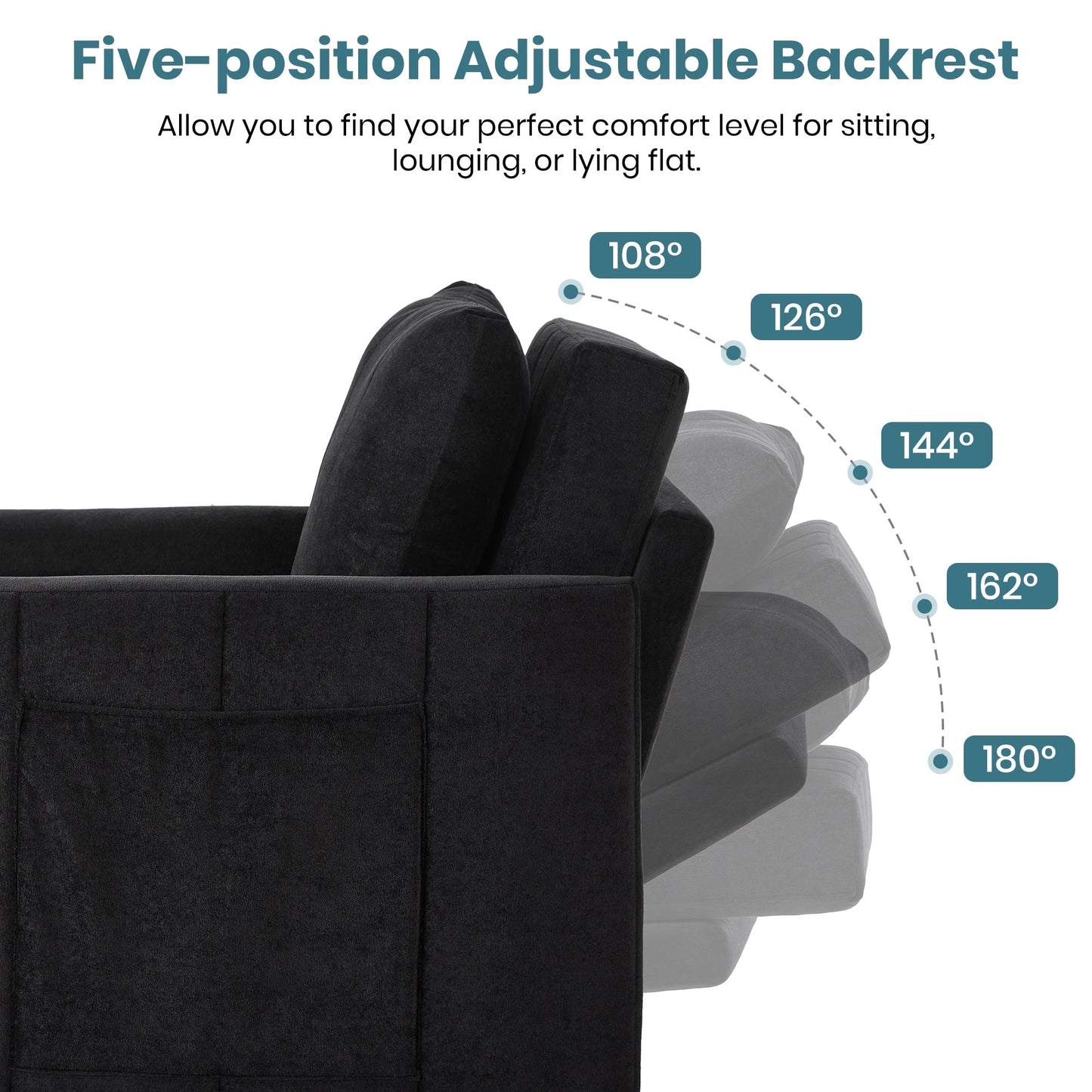 Canapé-lit convertible Roomfitters avec lit gigogne, dossier réglable en 5 positions, poches latérales et panier de rangement