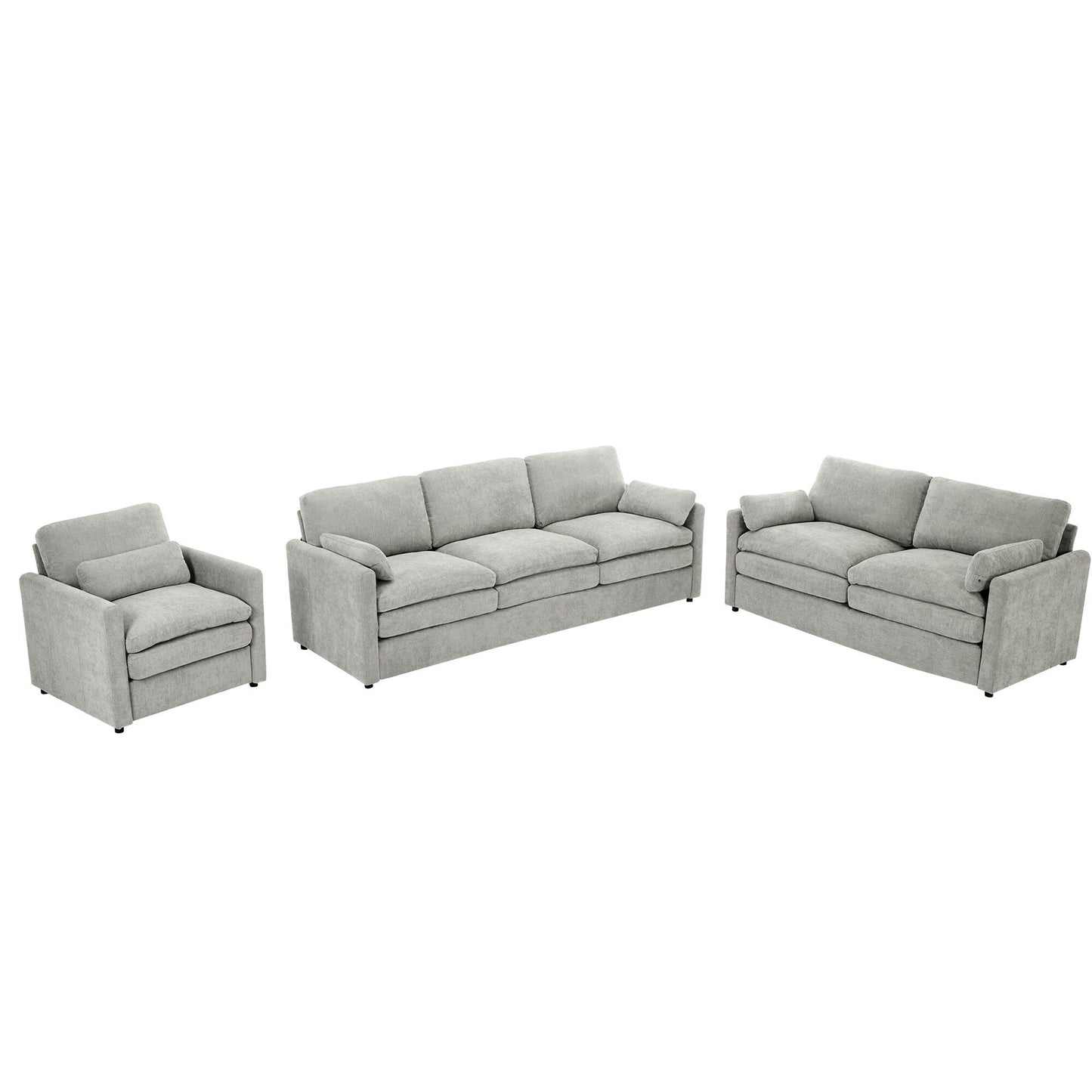 Ensemble de canapés rembourrés 3 pièces Cozy Cloud avec coussins doubles en peluche pour le salon