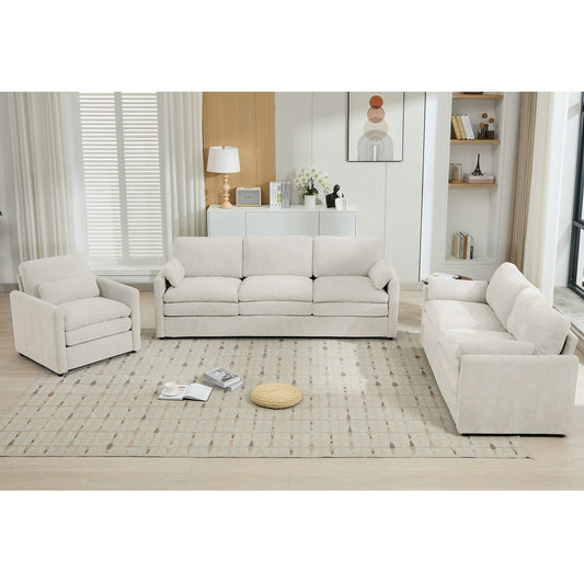 Ensemble de canapés rembourrés 3 pièces Cozy Cloud avec coussins doubles en peluche pour le salon