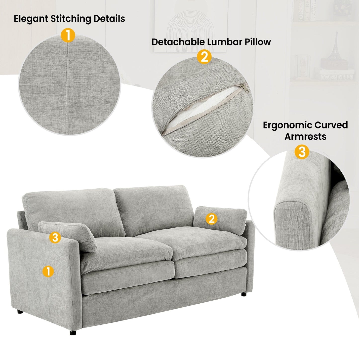 Canapé causeuse surdimensionné et confortable de Roomfitters, avec coussin double moelleux, pour le salon, gris clair