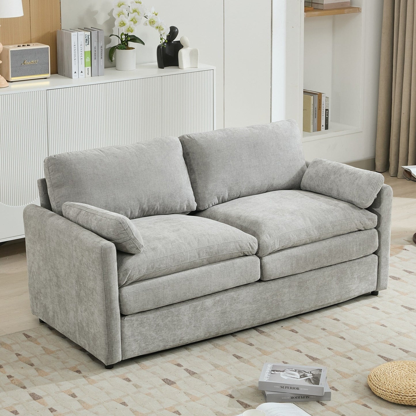 Canapé causeuse surdimensionné et confortable de Roomfitters, avec coussin double moelleux, pour le salon, gris clair