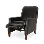 Fauteuil inclinable en cuir synthétique marron foncé avec rivets, confortable et inclinable pour le salon.