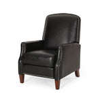 Fauteuil inclinable en cuir synthétique marron foncé avec rivets, confortable et inclinable pour le salon.