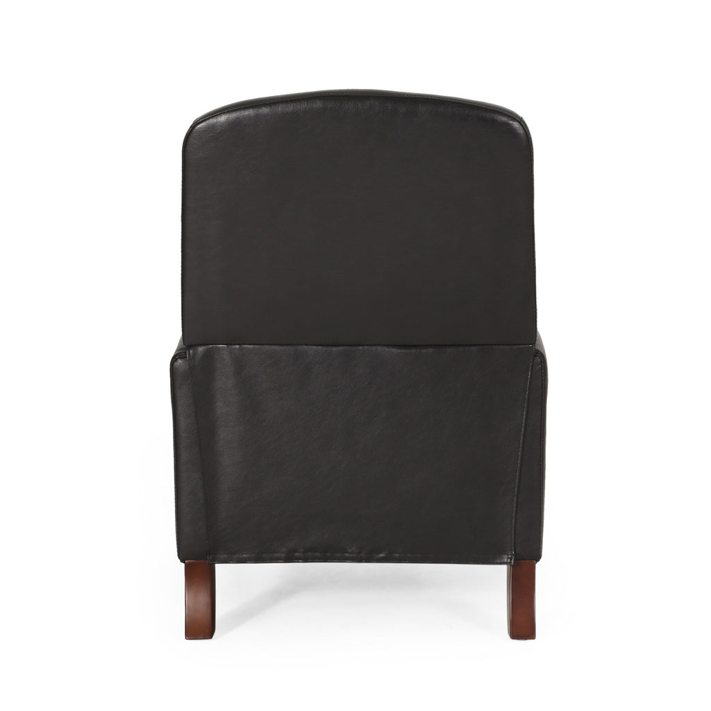 Fauteuil inclinable en cuir synthétique marron foncé avec rivets, confortable et inclinable pour le salon.