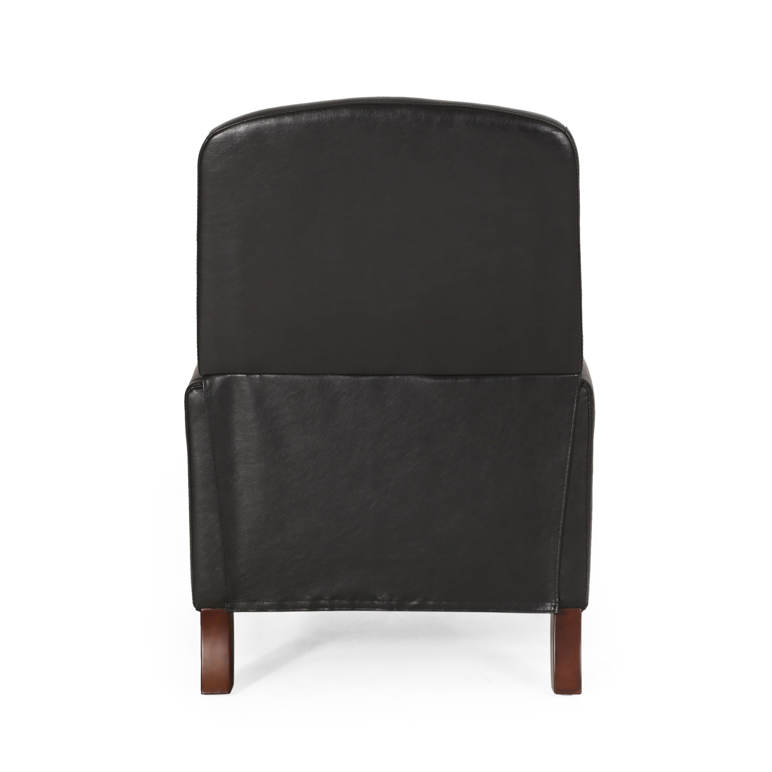 Fauteuil inclinable en cuir synthétique marron foncé avec rivets, confortable et inclinable pour le salon.