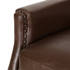 Fauteuil inclinable en cuir synthétique marron foncé avec rivets, confortable et inclinable pour le salon.