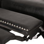 Fauteuil inclinable en cuir synthétique marron foncé avec rivets, confortable et inclinable pour le salon.