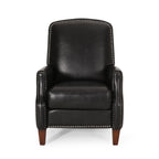 Fauteuil inclinable en cuir synthétique marron foncé avec rivets, confortable et inclinable pour le salon.