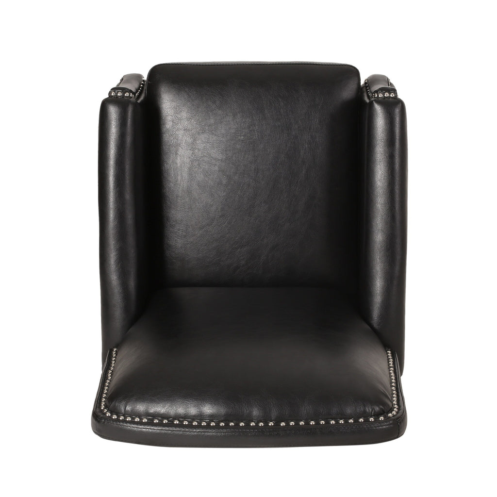 Fauteuil inclinable en cuir synthétique marron foncé avec rivets, confortable et inclinable pour le salon.