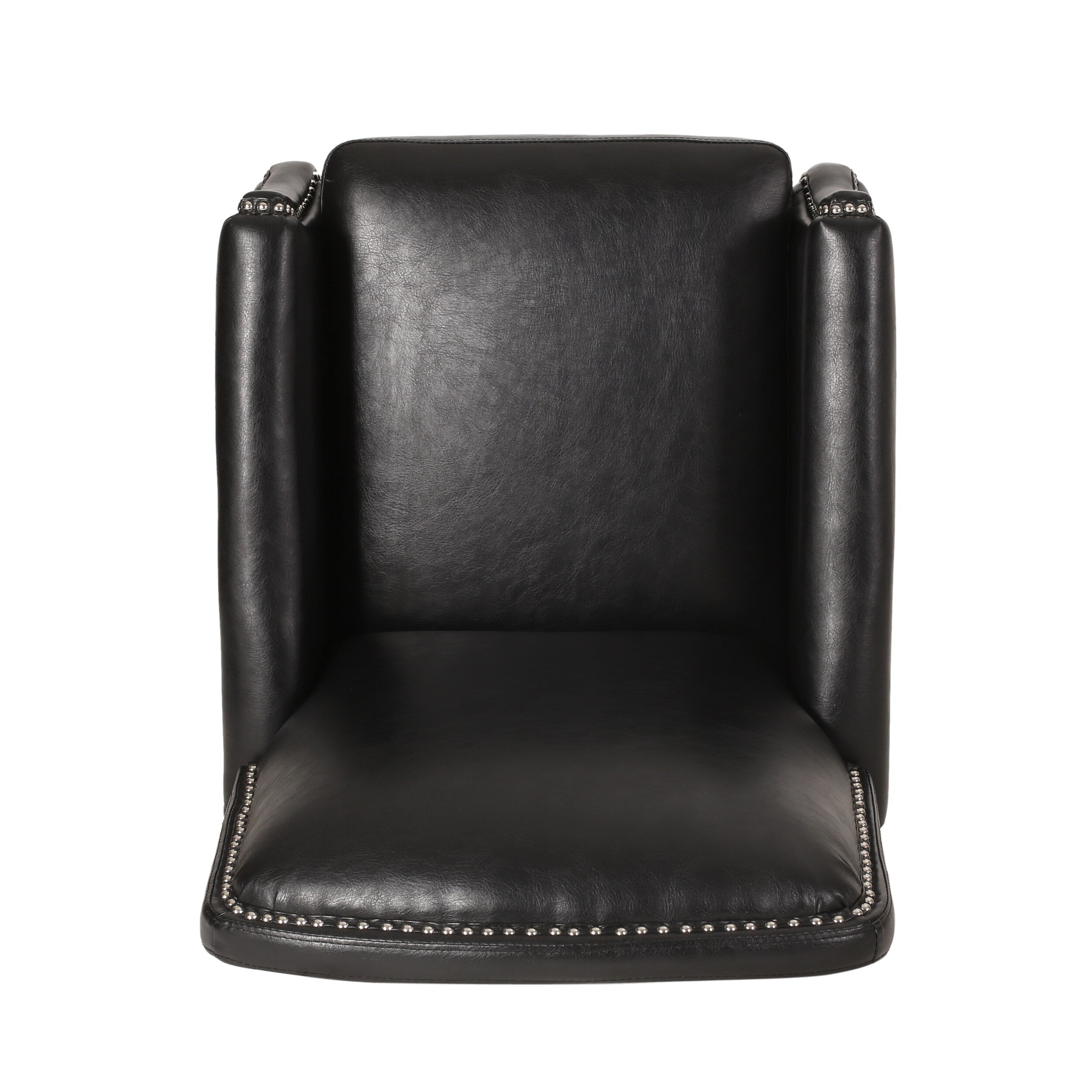 Fauteuil inclinable en cuir synthétique marron foncé avec rivets, confortable et inclinable pour le salon.