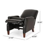 Fauteuil inclinable en cuir synthétique marron foncé avec rivets, confortable et inclinable pour le salon.