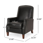 Fauteuil inclinable en cuir synthétique marron foncé avec rivets, confortable et inclinable pour le salon.