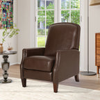 Fauteuil inclinable en cuir synthétique marron foncé avec rivets, confortable et inclinable pour le salon.