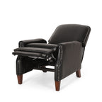 Fauteuil inclinable en cuir synthétique marron foncé avec rivets, confortable et inclinable pour le salon.