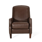 Fauteuil inclinable en cuir synthétique marron foncé avec rivets, confortable et inclinable pour le salon.