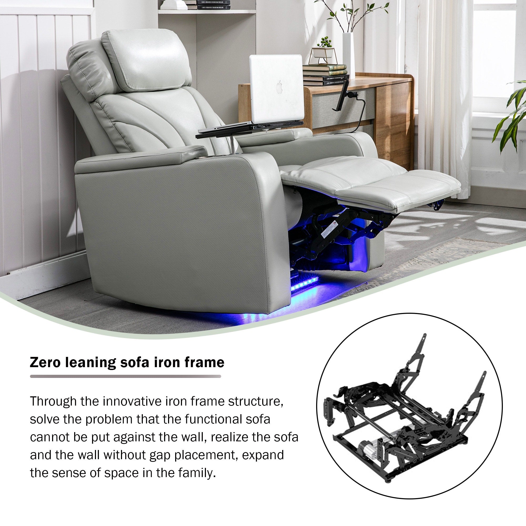 Fauteuil inclinable électrique Roomfitters avec port USB, rangement dissimulé pour les accoudoirs, porte-gobelet et haut-parleur Bluetooth