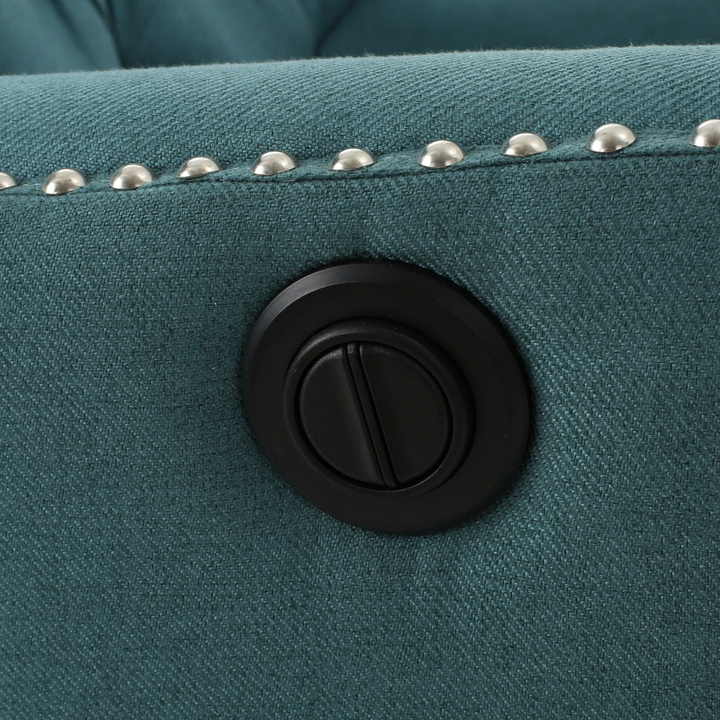 Fauteuil inclinable électrique Roomfitters avec touches cuivrées et revêtement moelleux, fauteuil de salon confortable, bleu sarcelle