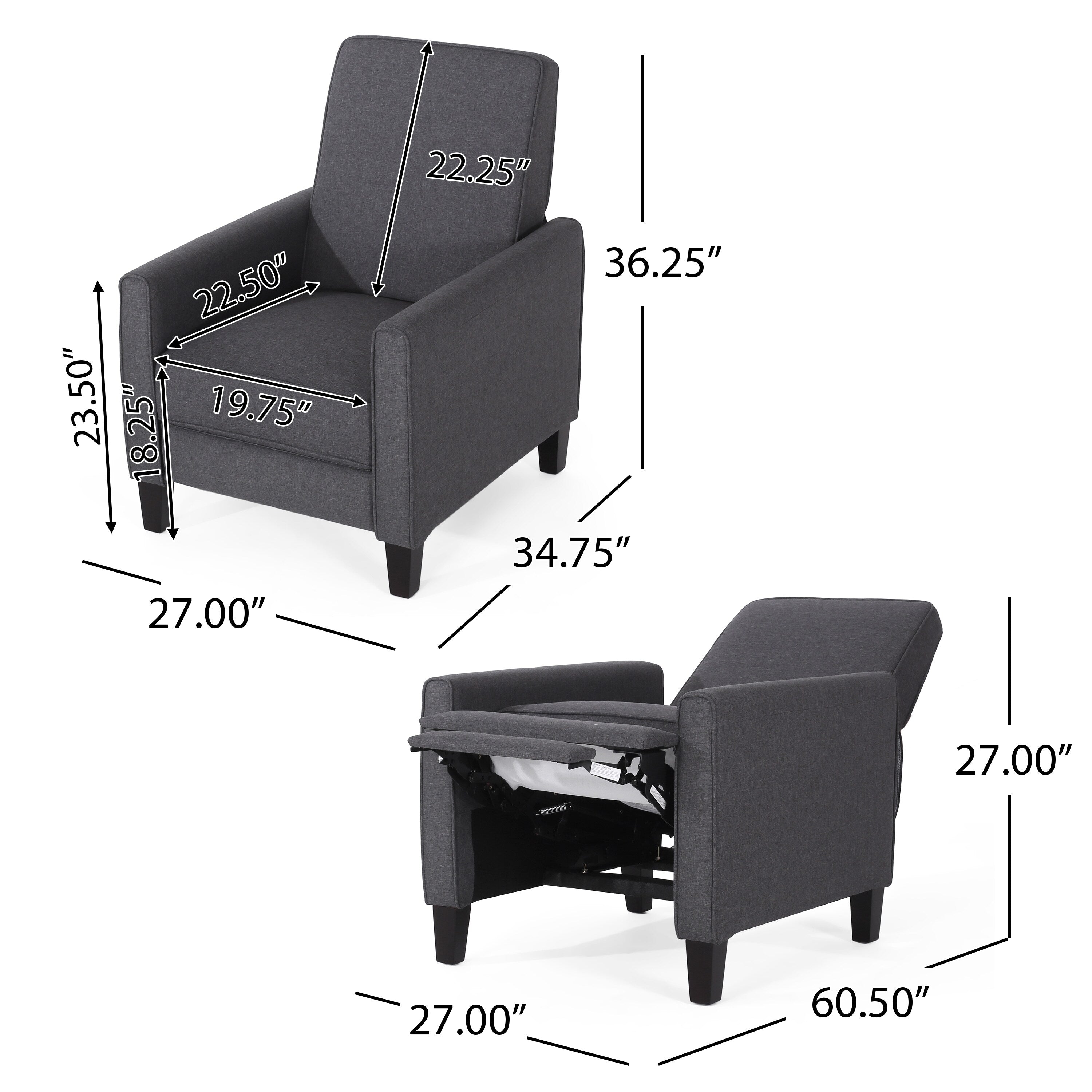Chaise à dossier relevable en tissu Roomfitters pour une décoration intérieure élégante