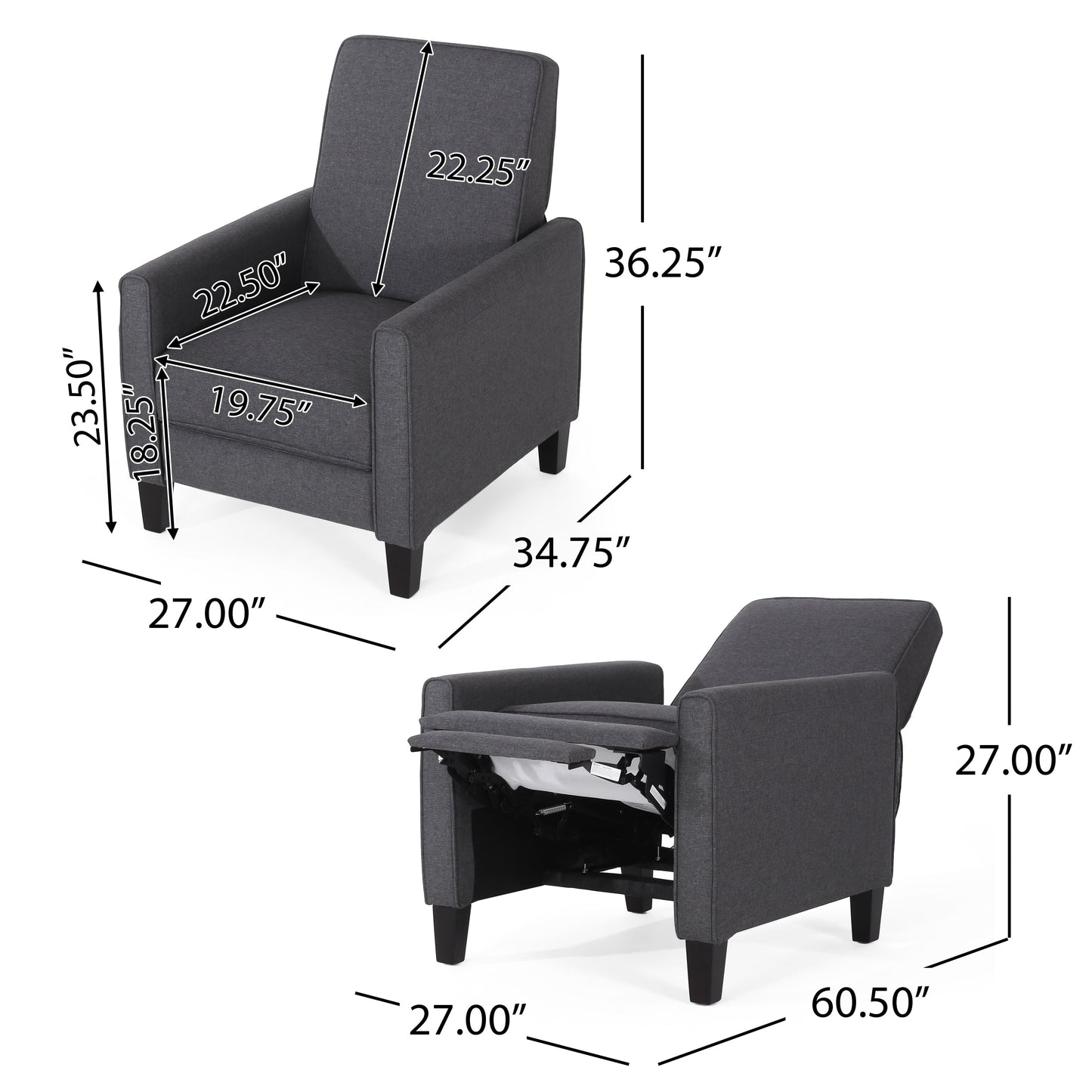 Chaise à dossier relevable en tissu Roomfitters pour une décoration intérieure élégante, bleu marine