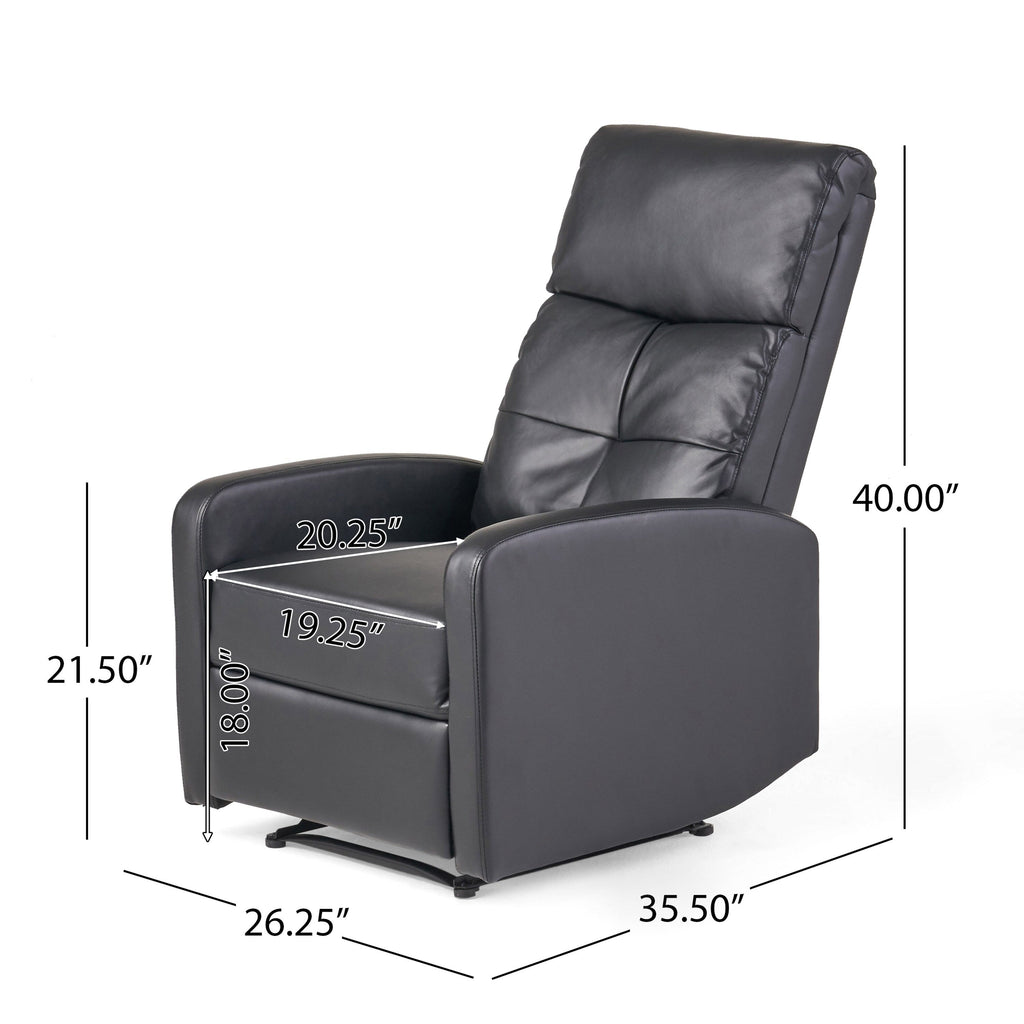 Fauteuil inclinable manuel standard en similicuir Roomfitters avec mécanisme d'inclinaison fluide, coussins confortables, design classique, noir