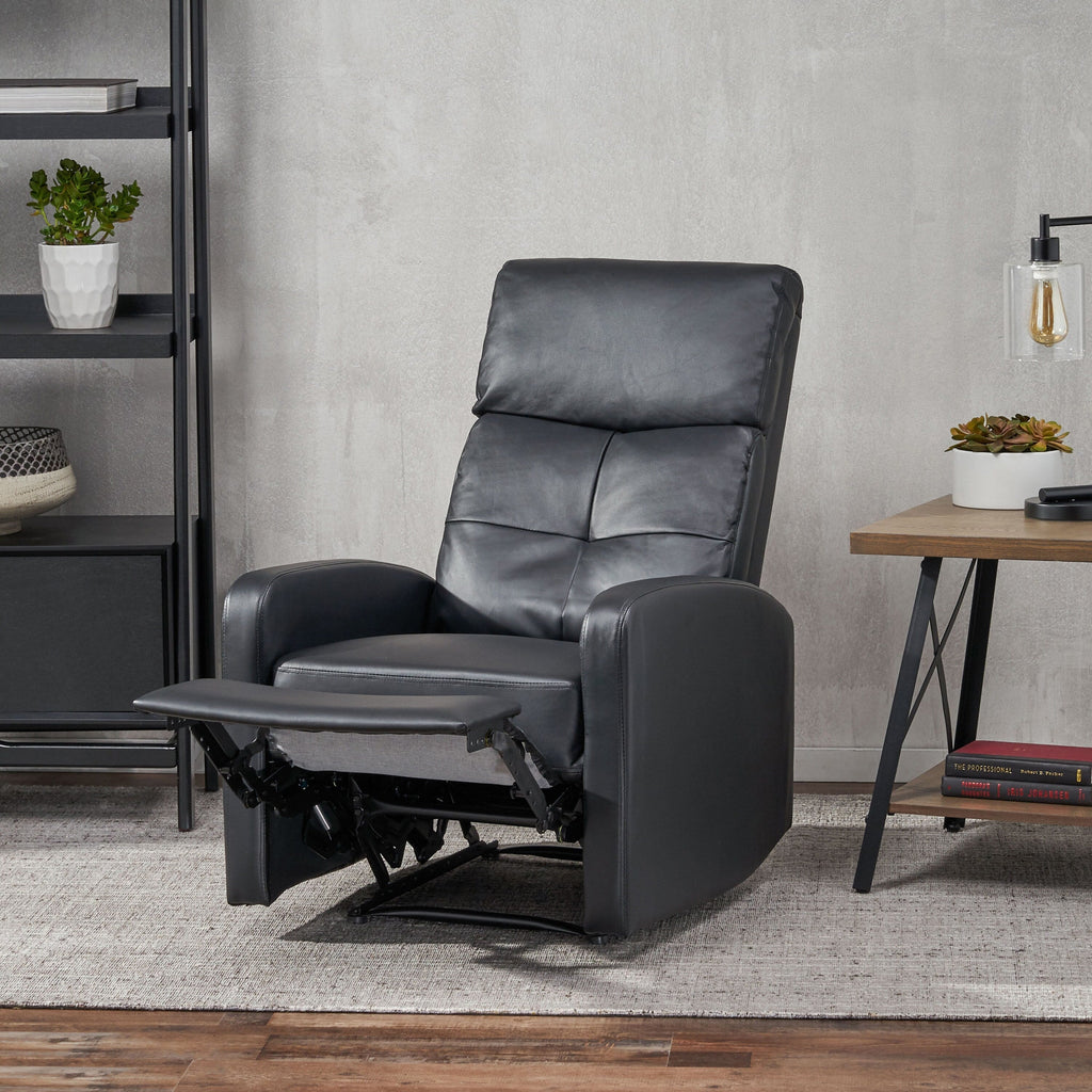 Fauteuil inclinable manuel standard en similicuir Roomfitters avec mécanisme d'inclinaison fluide, coussins confortables, design classique, noir
