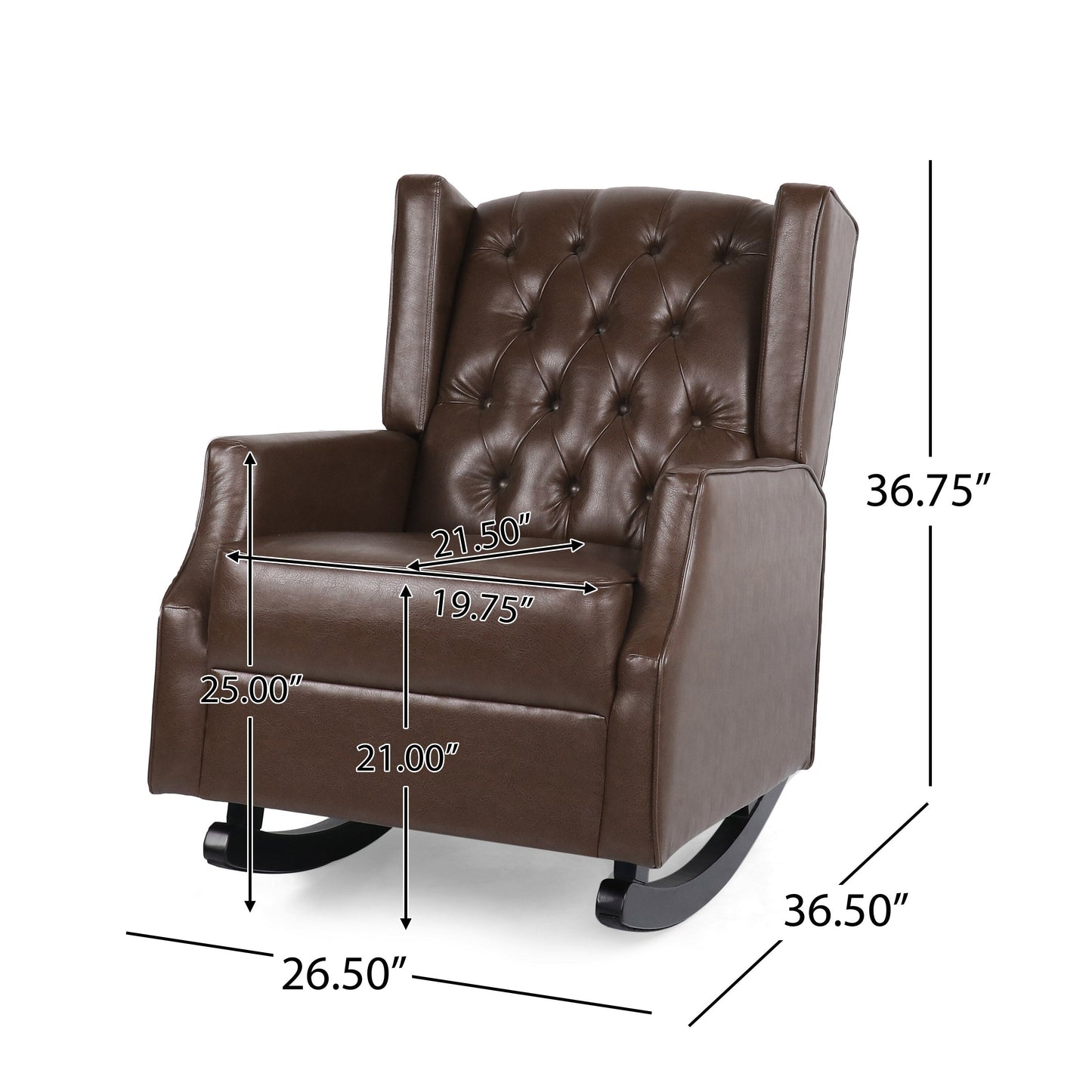 Fauteuil à bascule en similicuir Roomfitters avec capitonnage à boutons et dossier à oreilles, fauteuil d'appoint rembourré pour chambre d'enfant