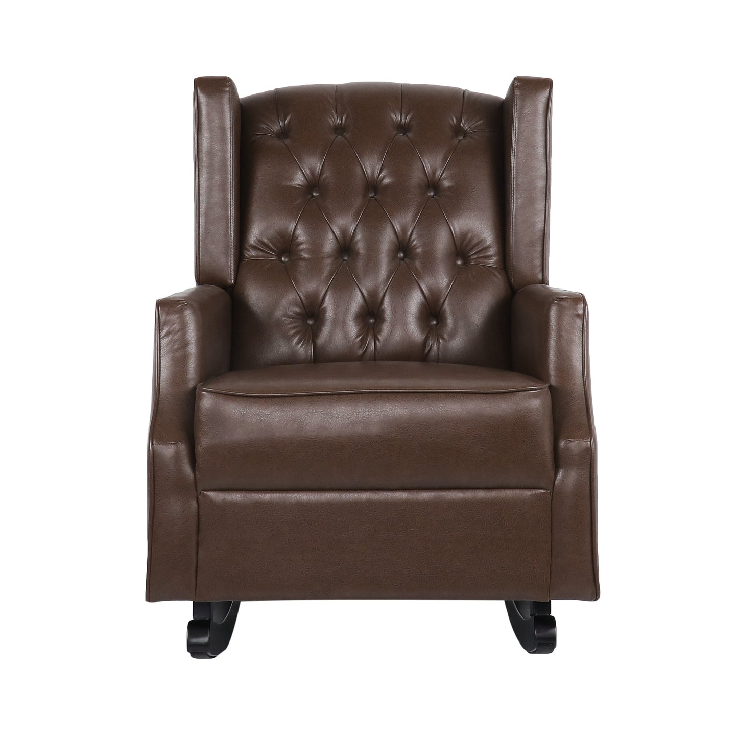 Fauteuil à bascule en similicuir Roomfitters avec capitonnage à boutons et dossier à oreilles, fauteuil d'appoint rembourré pour chambre d'enfant