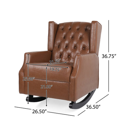 Fauteuil à bascule en similicuir Roomfitters avec capitonnage à boutons et dossier à oreilles, fauteuil d'appoint rembourré pour chambre d'enfant
