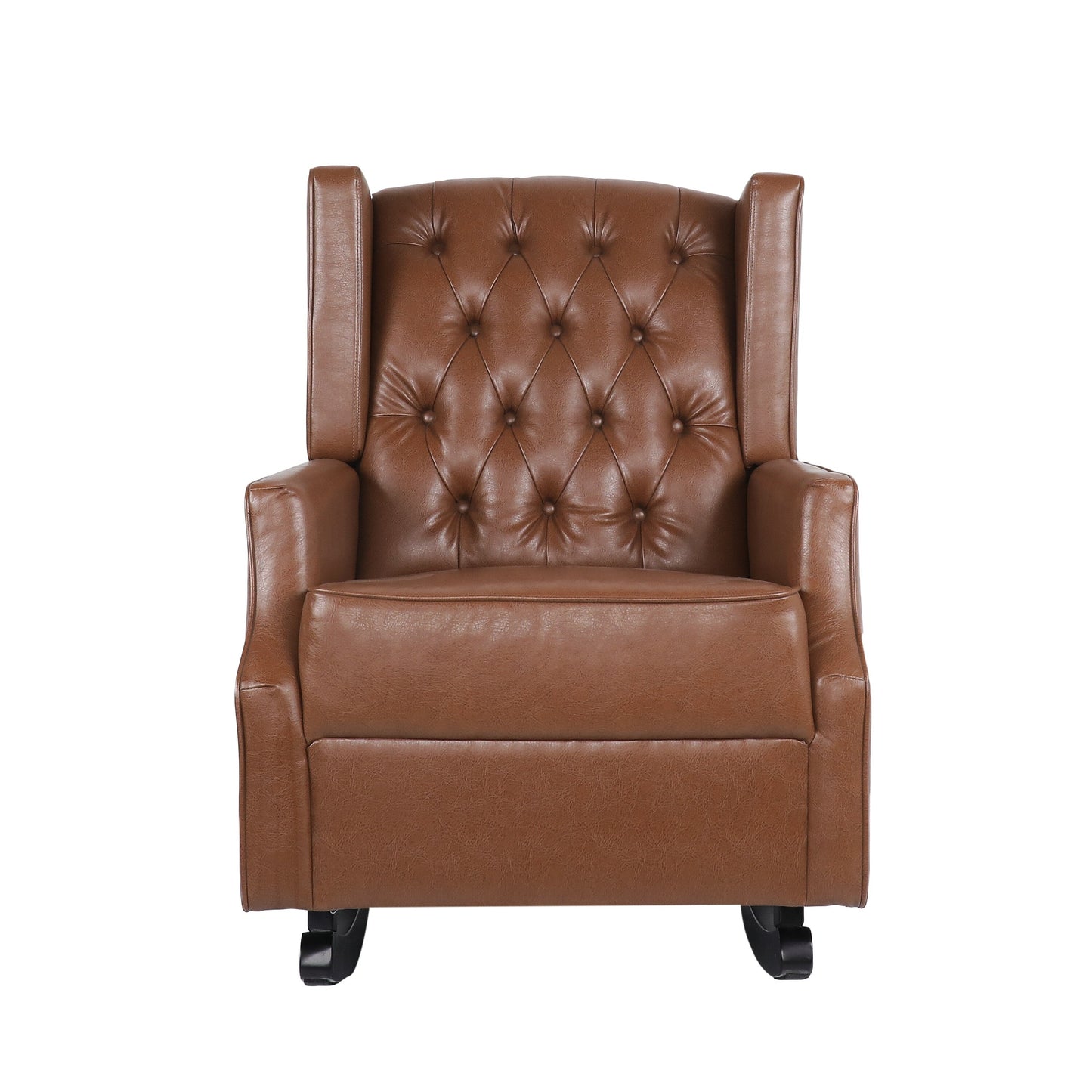 Fauteuil à bascule en similicuir Roomfitters avec capitonnage à boutons et dossier à oreilles, fauteuil d'appoint rembourré pour chambre d'enfant