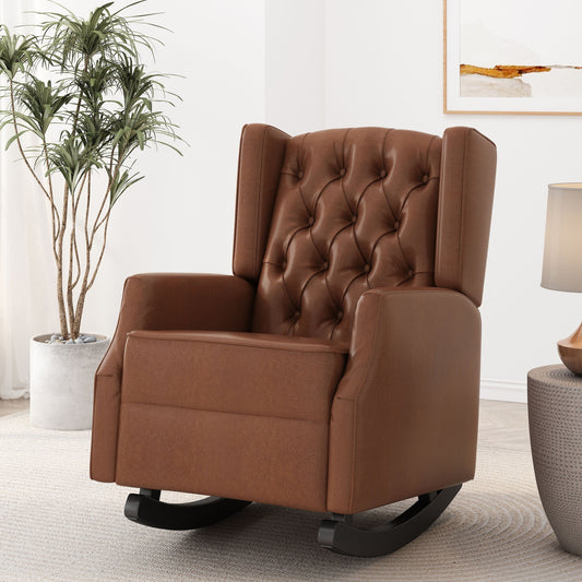 Fauteuil à bascule en similicuir Roomfitters avec capitonnage à boutons et dossier à oreilles, fauteuil d'appoint rembourré pour chambre d'enfant