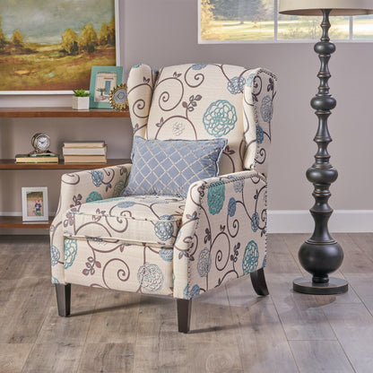 Fauteuil inclinable à dossier relevable et motif floral Roomfitters, pieds fuselés en bois