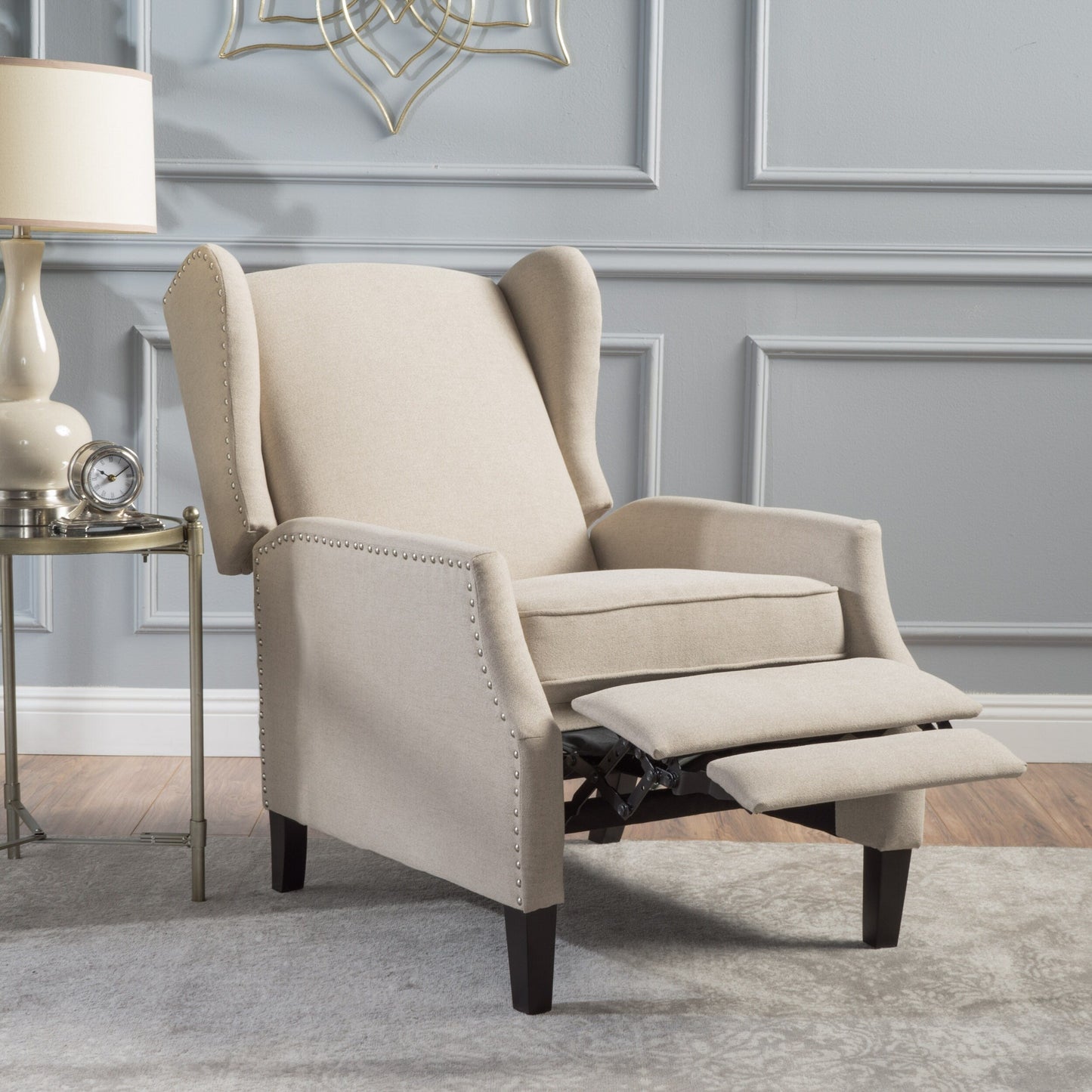 Fauteuil inclinable à dossier relevable et motif floral Roomfitters, pieds fuselés en bois