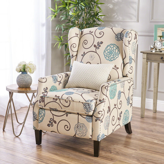 Fauteuil inclinable à dossier relevable et motif floral Roomfitters, pieds fuselés en bois
