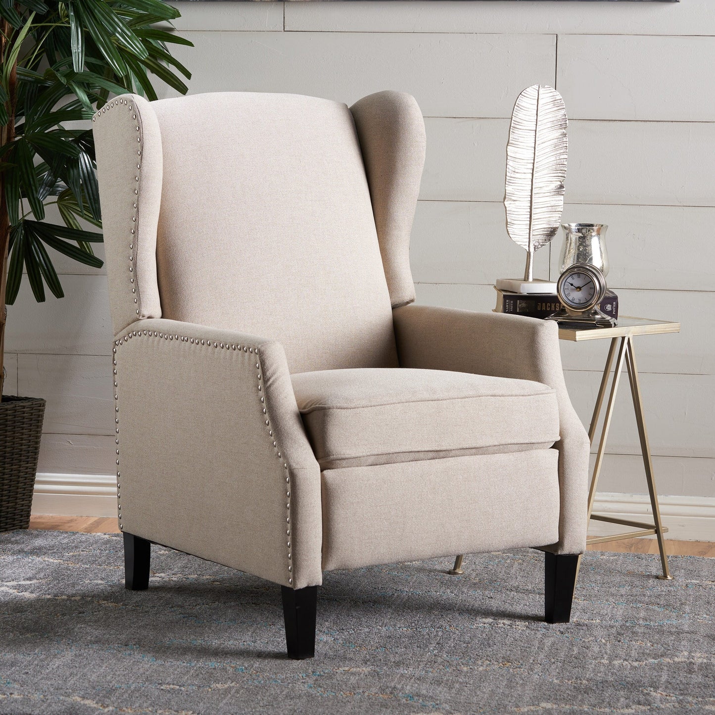 Fauteuil inclinable à dossier relevable et motif floral Roomfitters, pieds fuselés en bois