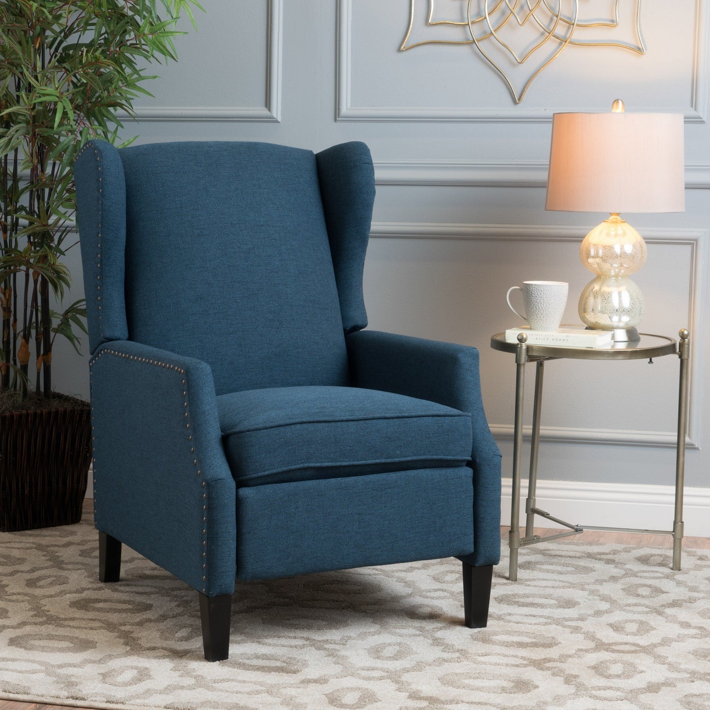 Fauteuil inclinable à dossier relevable et motif floral Roomfitters, pieds fuselés en bois