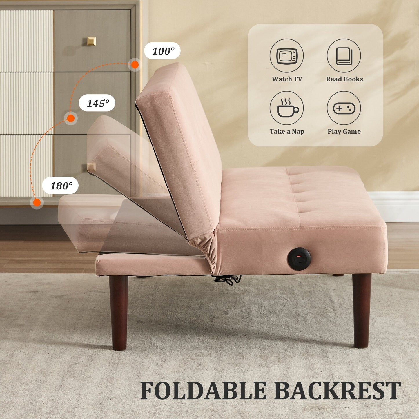 Canapé-lit pliable en flanelle Roomfitters, futon inclinable réglable avec port de charge pour salon, chambre ou bureau
