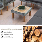 Ensemble de meubles de jardin en rotin Roomfitters 9 pièces, ensemble de conversation d'extérieur avec pieds et plateau en bois d'acacia
