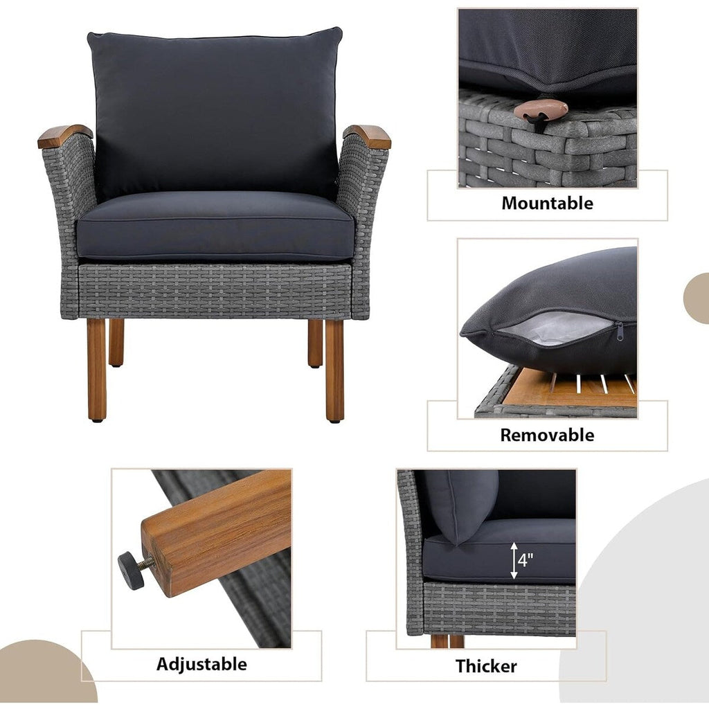 Ensemble de meubles de jardin en rotin Roomfitters 9 pièces, ensemble de conversation d'extérieur avec pieds et plateau en bois d'acacia