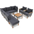 Ensemble de meubles de jardin en rotin Roomfitters 9 pièces, ensemble de conversation d'extérieur avec pieds et plateau en bois d'acacia