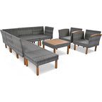 Ensemble de meubles de jardin en rotin Roomfitters 9 pièces, ensemble de conversation d'extérieur avec pieds et plateau en bois d'acacia