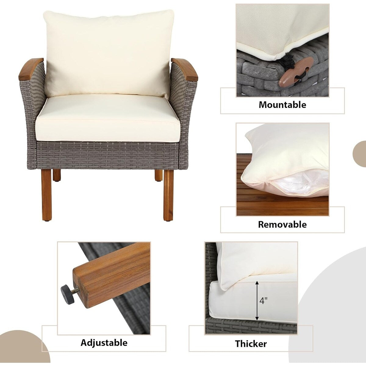 Ensemble de meubles de jardin en rotin Roomfitters 9 pièces, ensemble de conversation d'extérieur avec pieds et plateau en bois d'acacia