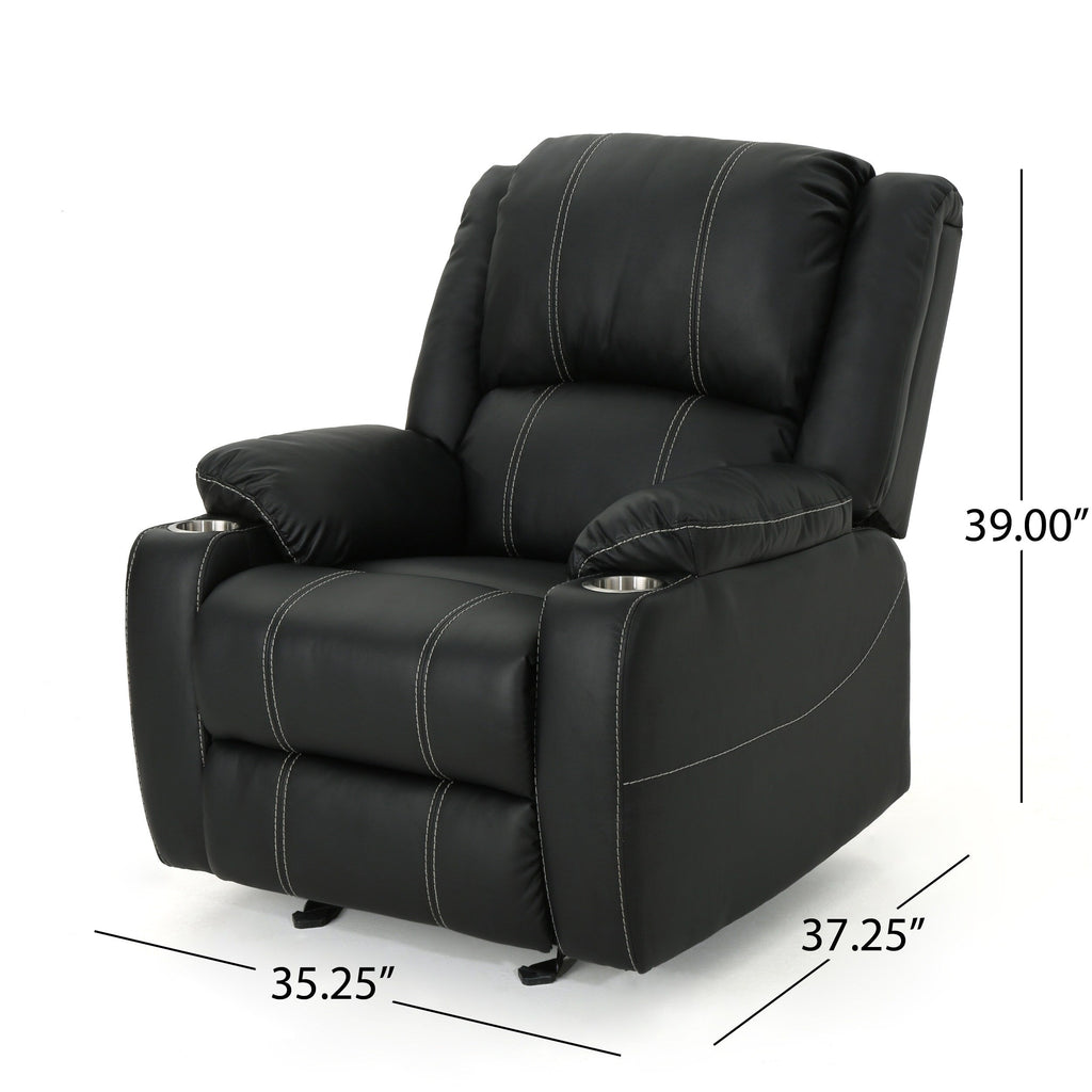 Fauteuil inclinable Roomfitters avec porte-gobelets en acier, confortable pour salon et chambre, noir