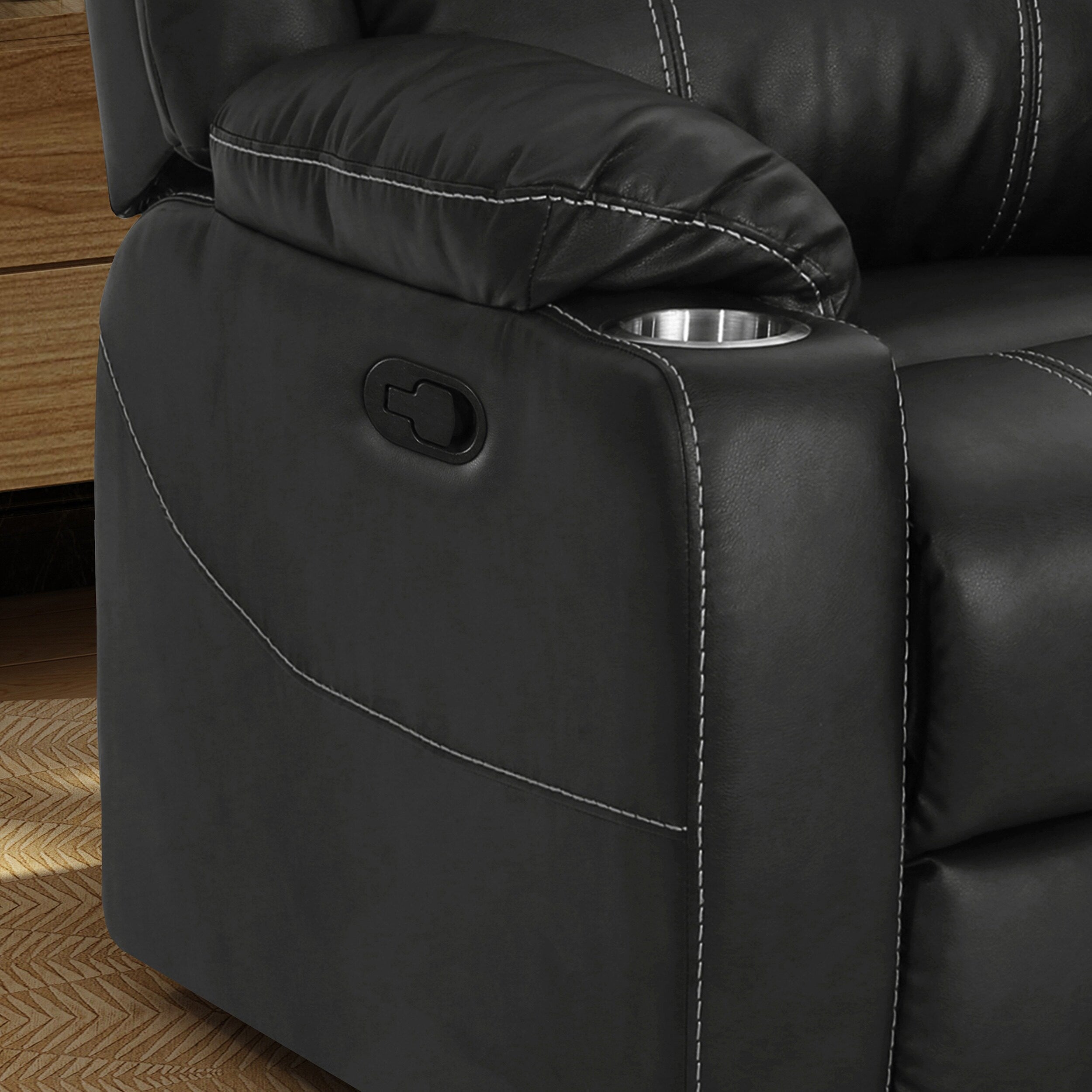 Fauteuil inclinable Roomfitters avec porte-gobelets en acier, confortable pour salon et chambre, noir