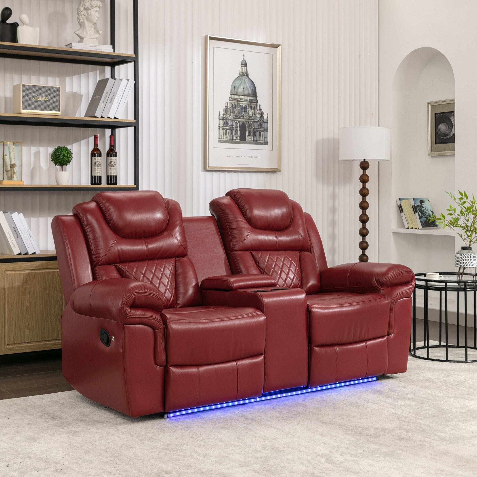Causeuse inclinable manuelle Roomfitters avec rangement escamotable, deux porte-gobelets et design confortable